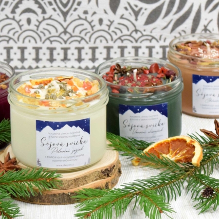 ~MALÁ VÁNOČNÍ~ Zvýhodněná vánoční sada přírodních sójových svíček, 5 x 225 ml
