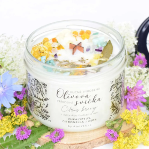 Přírodní olivová svíčka s dřevěným knotem Citrus breeze