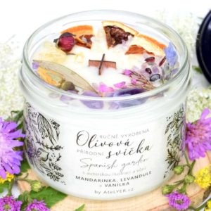 Přírodní olivová svíčka s dřevěným knotem Spanish garden