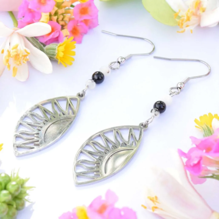 Náušnice z minerálů Jin a Jang, nerez ocel