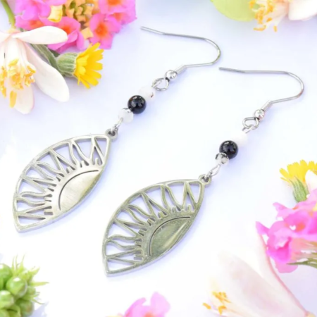 Náušnice z minerálů Jin a Jang, nerez ocel