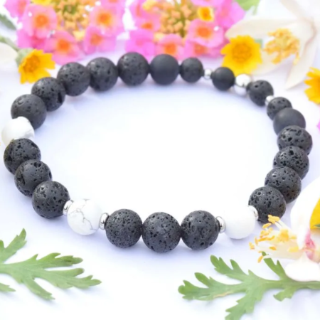 Pánský náramek z minerálů a lávového kamene Jin a Jang, nerez ocel 2