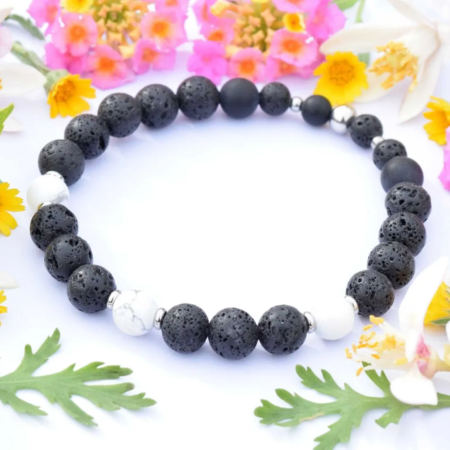 Pánský náramek z minerálů a lávového kamene Jin a Jang, nerez ocel 2