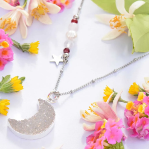 Perlový náhrdelník z minerálů s třpytivým měsícem Woman, ocel