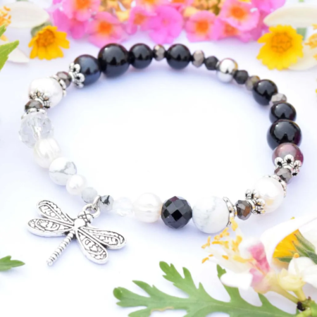 Perlový náramek z minerálů Jin a Jang, vážka