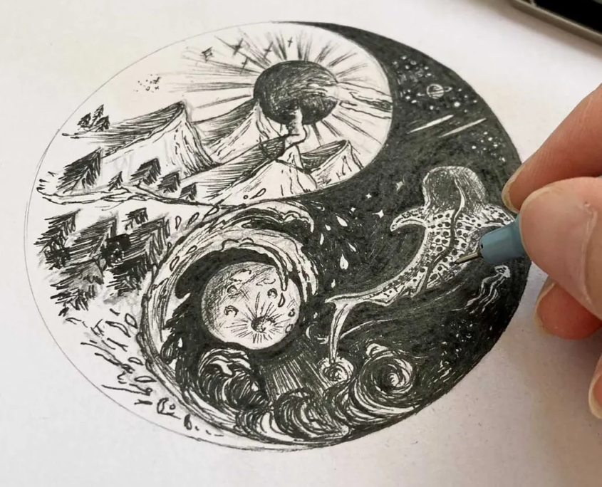 Vlastní kresba pro sójové svíčky z kolekce Jin a jang